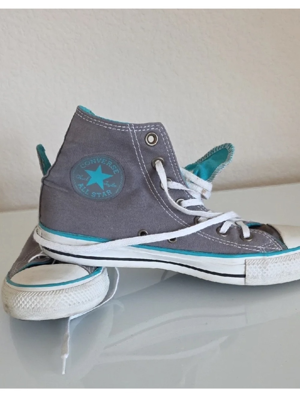 Converse Kids Gray High-Top Sneakers with Teal Accents
